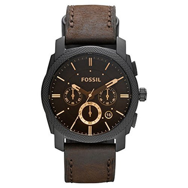 Fossil Machine uhr für Herren, Chronographenwerk mit Edelstahl- oder Lederarmband, Schwarz und Braun, 42 im Sale